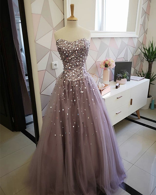 Strapless Bodice Corset Tulle Ball Gowns Prom Dresses Sequin Beaded-alinanova