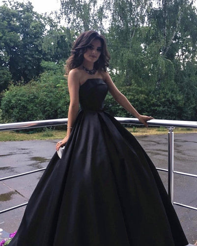 Strapless Bodice Satin Prom Ball Gown Dresses Floor Length-alinanova