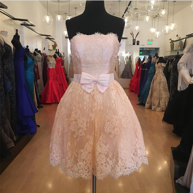 Strapless Lace Homecoming Dresses Short Prom Gowns 2018-alinanova