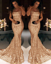 Load image into Gallery viewer, Rose Gold Sequin Mermaid Prom Dresses
