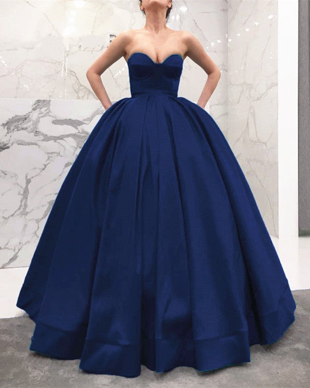 Sweetheart Ruched Satin Ball Gown Delicate Lace-Up Prom Dress Turquoise