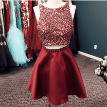 Load image into Gallery viewer, Stunning Beaded Satin Homecoming Dresses Two Piece Prom Gowns Short
