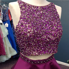 Load image into Gallery viewer, Stunning Beaded Satin Homecoming Dresses Two Piece Prom Gowns Short
