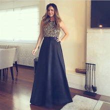 Load image into Gallery viewer, Stunning Sequins Beaded Halter Satin Prom Dresses Long Evening Gowns
