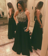 Load image into Gallery viewer, Stunning Sequins Beaded Halter Satin Prom Dresses Long Evening Gowns
