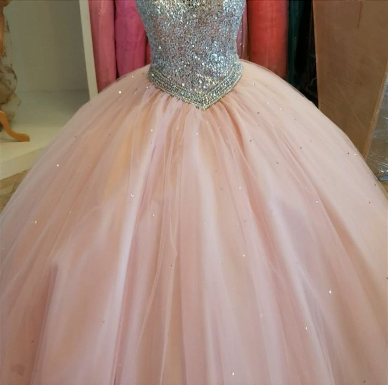 Tulle Ball Gowns Quinceanera Dresses Sequins Beaded Keyhole Back alinanova Tulle Ball Gowns Quinceanera Dresses Sequins Beaded Keyhole Back alinanova