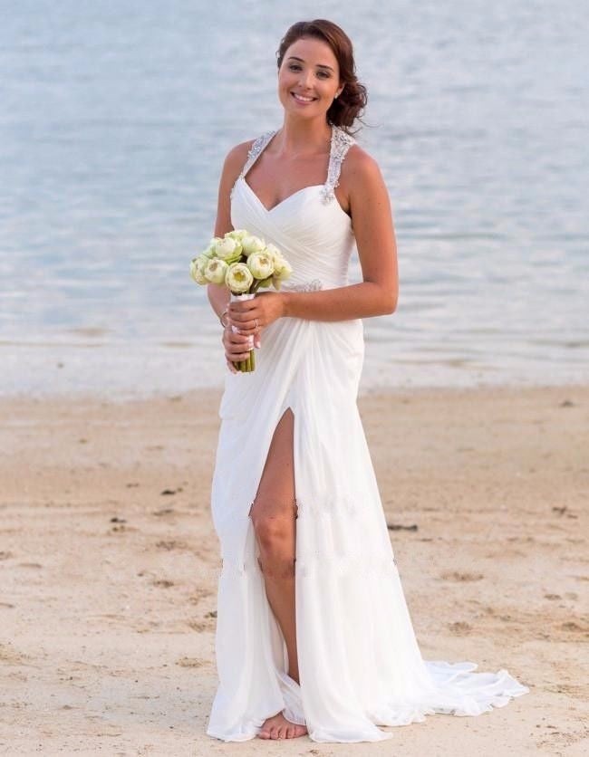 Summer Style White Chiffon V-neck Long Split Wedding Dresses Beach Summer Style White Chiffon V-neck Long Split Wedding Dresses Beach