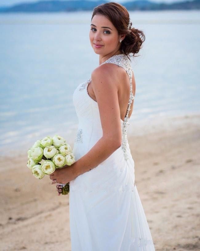 Summer Style White Chiffon V-neck Long Split Wedding Dresses Beach Summer Style White Chiffon V-neck Long Split Wedding Dresses Beach