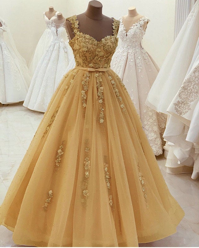 Sweetheart Ball Gown Prom Dresses 3D Lace Flowers Straps Sweetheart Ball Gown Prom Dresses 3D Lace Flowers Straps