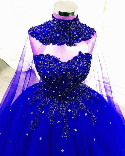 Royal Blue Quinceanera Dresses With Cape