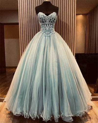 Sweetheart Corset Ball Gown Tulle Quinceanera Dresses Appliques-alinanova