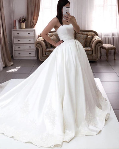 Sleeveless Satin Wedding Dress Ball Gown