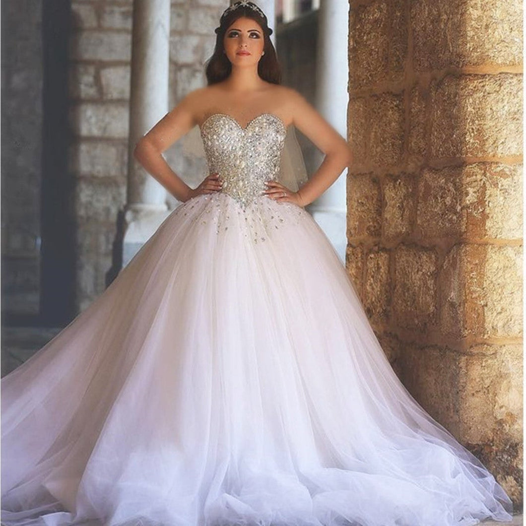 Sweetheart Drop waist Tulle Princess Wedding Gowns-alinanova