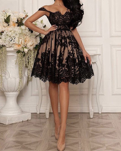 Sweetheart Off Shoulder Homecoming Dresses Lace Appliques-alinanova