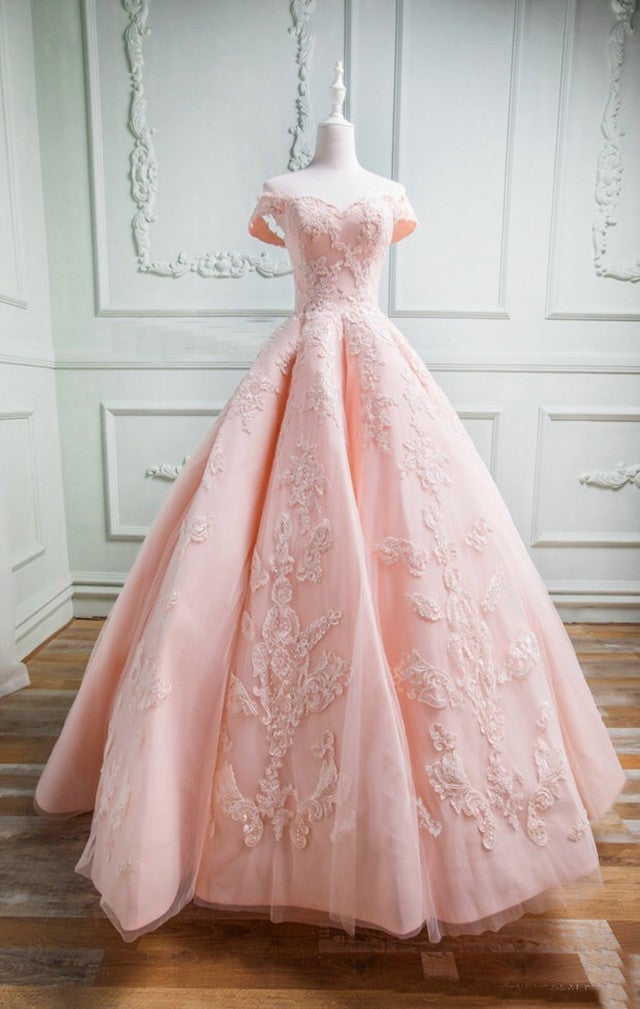 Sweetheart Off The Shoulder Tulle and Satin Ball Gowns Prom Dresses Lace Appliques Sweetheart Off The Shoulder Tulle and Satin Ball Gowns Prom Dresses Lace Appliques