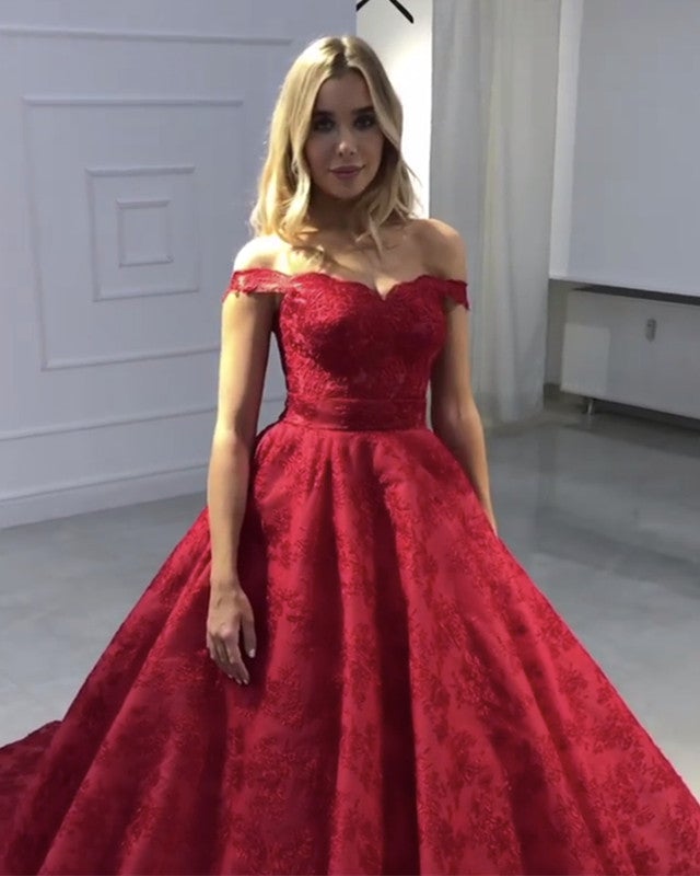 Sweetheart Off-the-Shoulder Lace Ball Gowns Wedding Dresses-alinanova