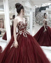 Load image into Gallery viewer, Burgundy Ball Gown Quinceanera Dress
