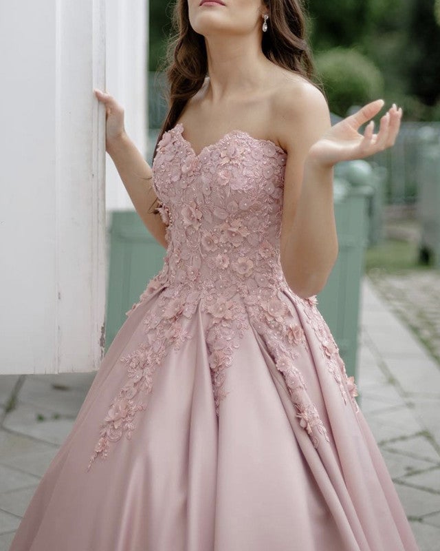 Sweetheart Prom Ball Gown Dresses 3D Lace Flowers Beaded Sweetheart Prom Ball Gown Dresses 3D Lace Flowers Beaded