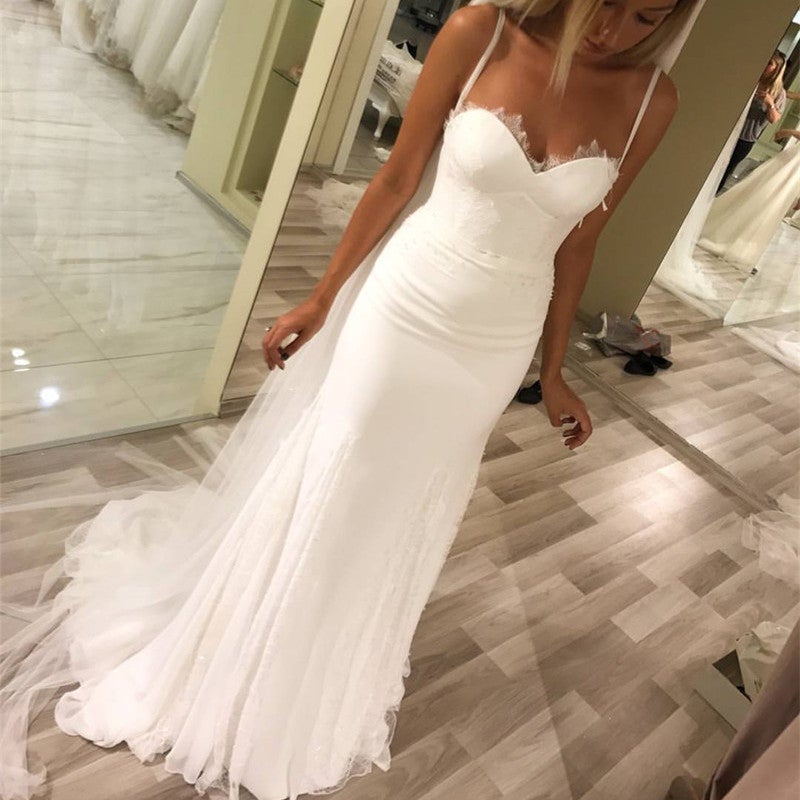 Sweetheart Tulle Mermaid Wedding Dresses Appliques-alinanova