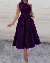 Load image into Gallery viewer, Tea Length Prom Dresses Satin One Shoulder
