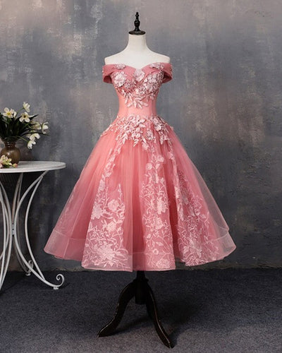 Tea Length Prom Dresses Tulle Ball Gowns Blush Pink
