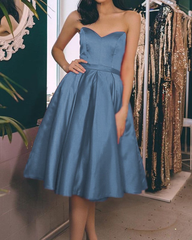 Tea Length Satin Dresses Strapless Bodice Corset Tea Length Satin Dresses Strapless Bodice Corset