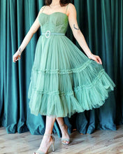 Load image into Gallery viewer, Tea Length Tulle Corset Ruffles Dress Cottagecore
