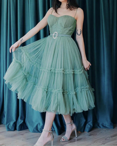 Sage Green Cottagecore Dress Tea Length
