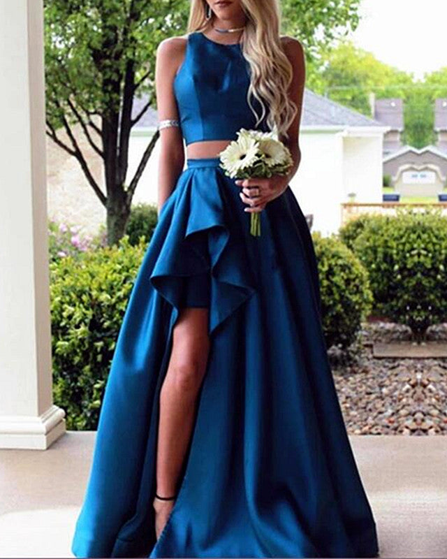 slim fit dress slacks Two Piece Elegant Prom Dresses for Teens,Cap Sleeves Prom Dress,PD00371, US8 / Skyblue