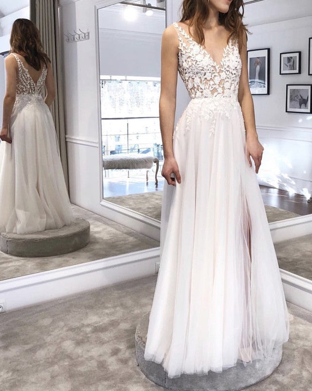 Tulle Appliques V Neck Wedding Dress Boho Tulle Appliques V Neck Wedding Dress Boho