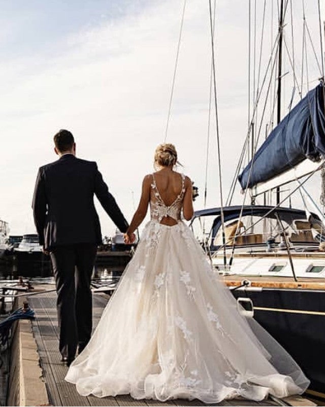 Tulle Backless Beach Wedding Dresses Lace Embroidery Tulle Backless Beach Wedding Dresses Lace Embroidery