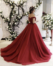 Load image into Gallery viewer, Tulle Ball Gown Dresses Beaded V Neck Off Shoulder
