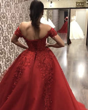 Load image into Gallery viewer, Red Prom Ball Gown Dress Off The Shoulder
