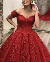 Load image into Gallery viewer, Red Wedding Ball Gown Dresses Off The Shoulder

