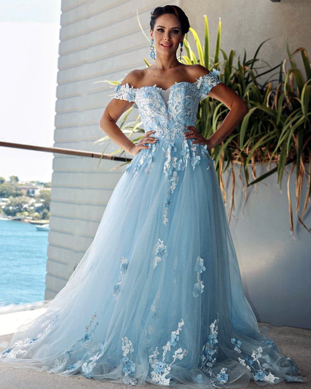 Elegant Tulle Ball Gown Dresses Lace Embroidery Off Shoulder – alinanova Elegant Tulle Ball Gown Dresses Lace Embroidery Off Shoulder – alinanova