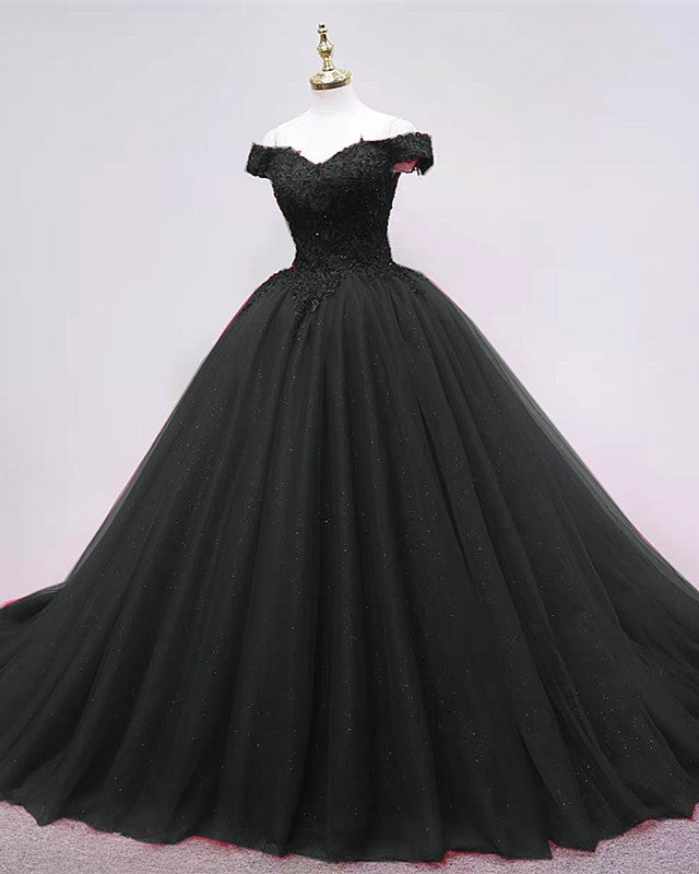 Elegant Tulle Ball Gown Dresses Appliques Off The Shoulder – alinanova
