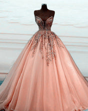 Load image into Gallery viewer, Tulle Ball Gown Prom Dresses Beaded V Neck

