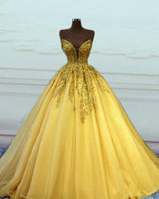 Load image into Gallery viewer, Yellow Prom Ball Gown
