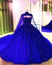 Load image into Gallery viewer, Royal Blue Wedding Dress With Cape
