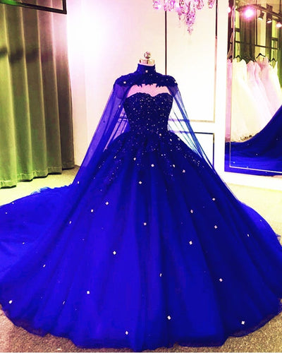 Royal Blue Wedding Dress With Cape