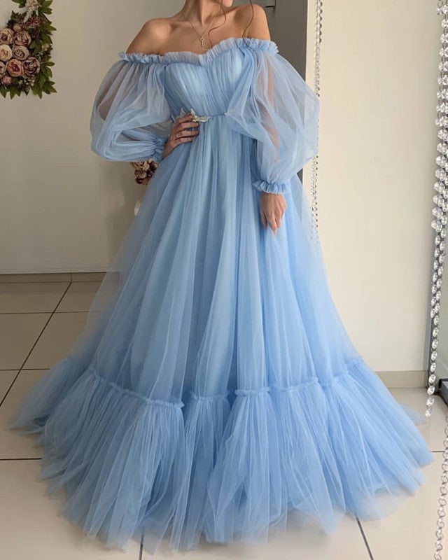 Tulle Evening Dresses Long Sleeves Off Shoulder Tulle Evening Dresses Long Sleeves Off Shoulder