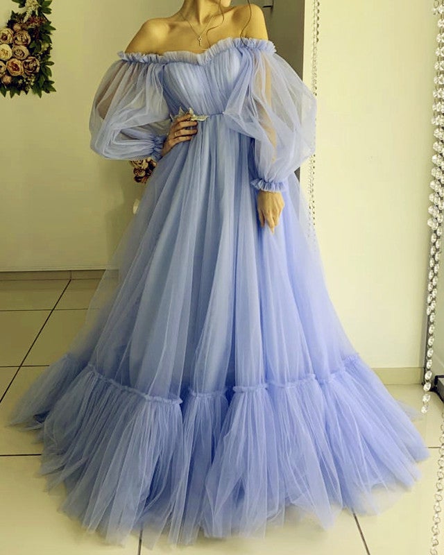 Tulle Evening Dresses Long Sleeves Off Shoulder Tulle Evening Dresses Long Sleeves Off Shoulder