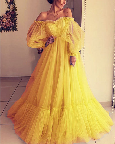 Yellow Prom Dresses Long Sleeves