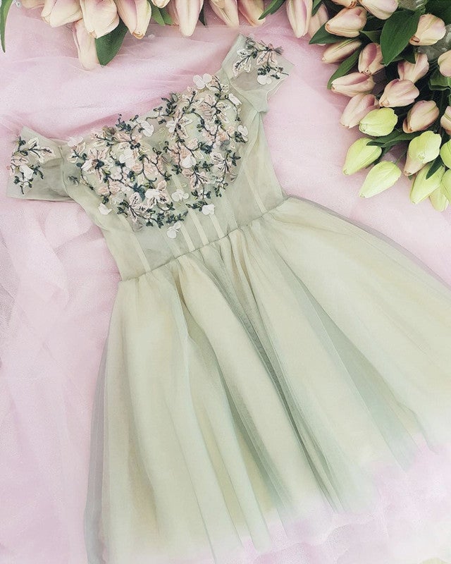 lime green tulle dress Tulle Homecoming Dresses Off The Shoulder Embroidery – alinanova