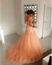 Load image into Gallery viewer, Tulle Mermaid Dresses Appliques Off The Shoulder
