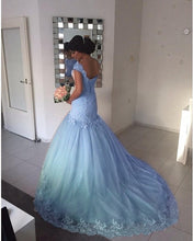 Load image into Gallery viewer, Tulle Mermaid Dresses Appliques Off The Shoulder

