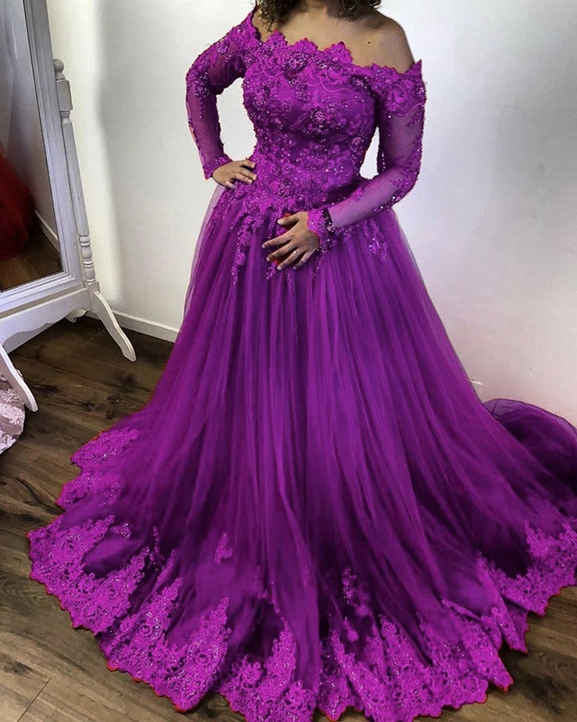 strapless open back dress Tulle Ball Gown Quinceanera Dresses Lace Long Sleeves Off The Shoulder –  alinanova