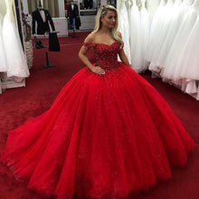 Load image into Gallery viewer, Tulle Princess Ball Gown Dresses Crystal Beaded Off The Shoulder
