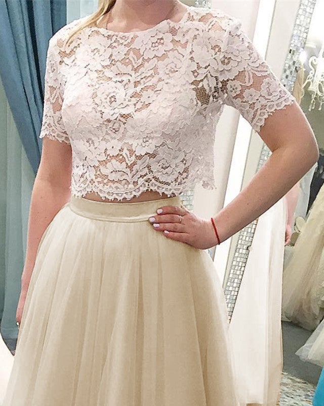 chinese dress ladies White Lace Juniors Prom Dress Two Piece Homecoming Dress main image 1