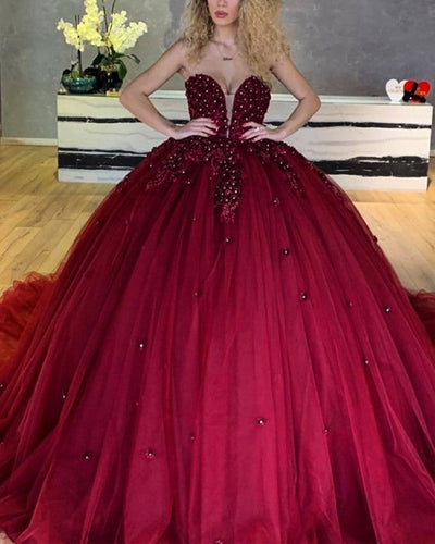Burgundy Sweetheart Quinceanera Dresses